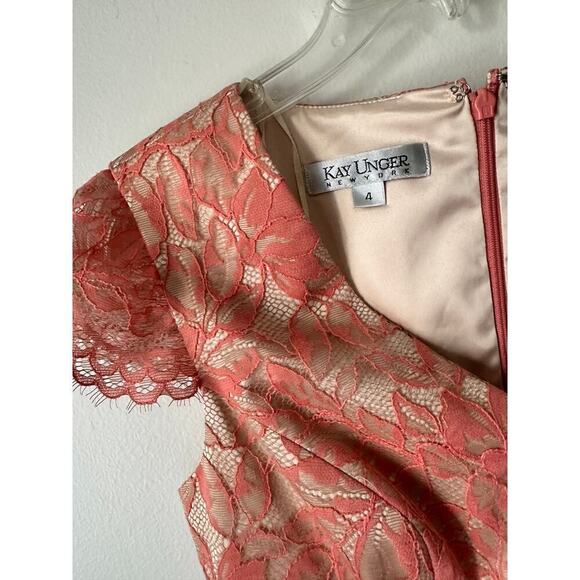 Kay Unger New York Coral Multi Lace Sheath Cocktail Dress Sz. 4 Coquette - Picture 4 of 9